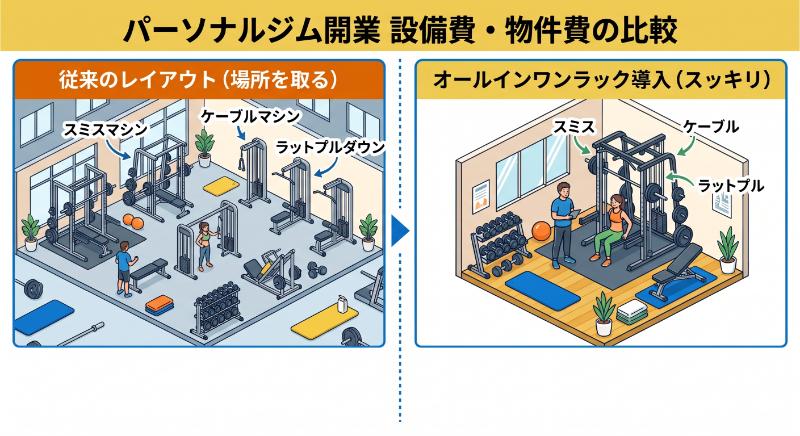 パーソナルジム開業設備費・物件費の比較
